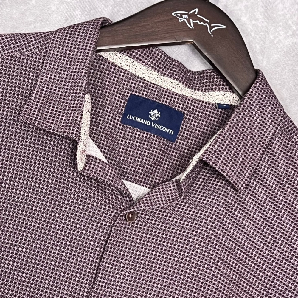 Luchiano Visconti Button Down Shirt Mens XL Purple Geometric GT4908 Excellent LS
